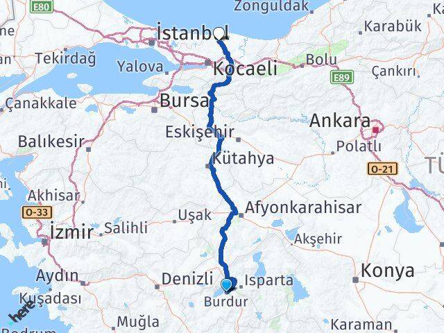 Burdur Kandıra Kocaeli Arası Kaç Km - Yol Haritası