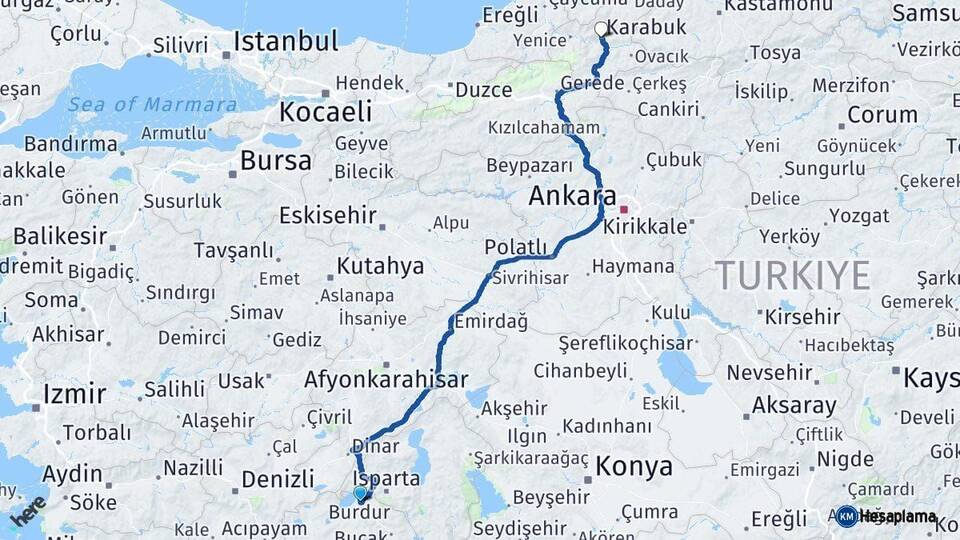 Burdur Karabük Arası Kaç Km - Yol Haritası
