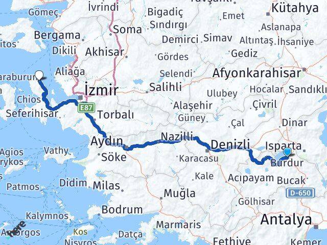 Burdur Karaburun İzmir Arası Kaç Km - Yol Haritası