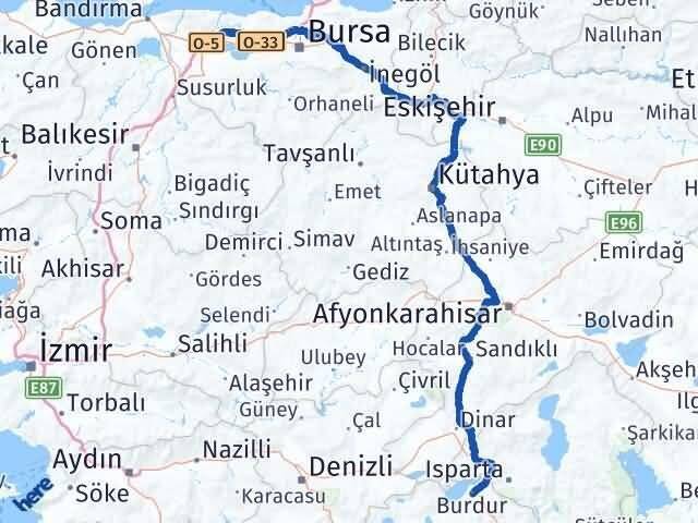 Burdur Karacabey Bursa Arası Kaç Km - Yol Haritası