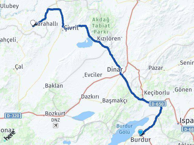 Burdur Karahallı Uşak Arası Kaç Km - Yol Haritası