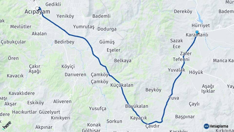 Burdur Karamanlı Acıpayam Denizli Arası Kaç Km - Yol Haritası