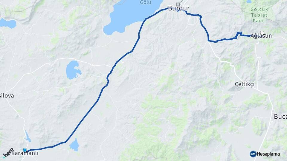 Burdur Karamanlı Ağlasun Arası Kaç Km - Yol Haritası