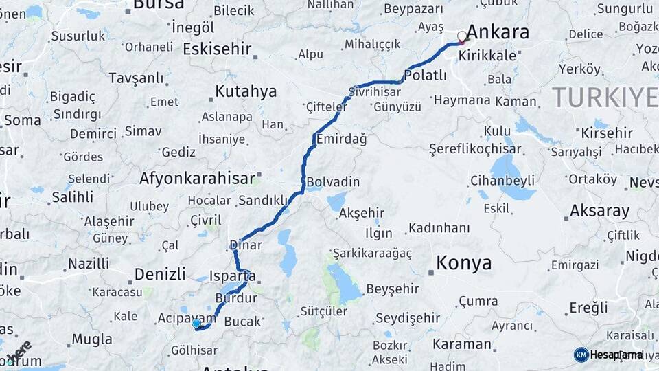 Burdur Karamanlı Ankara Arası Kaç Km - Yol Haritası