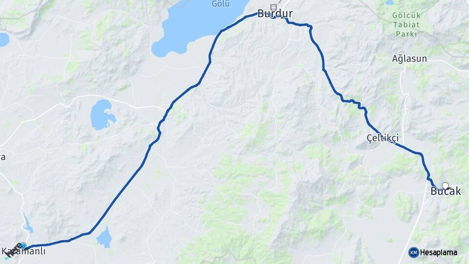Burdur Karamanlı Bucak Arası Kaç Km - Yol Haritası