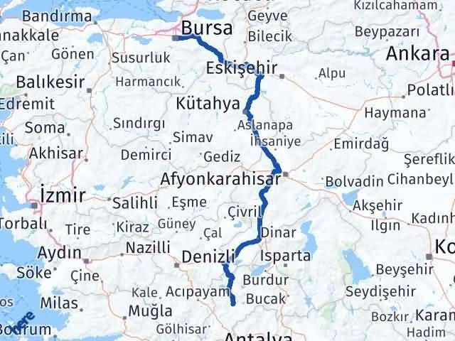 Burdur Karamanlı Bursa Arası Kaç Km - Yol Haritası