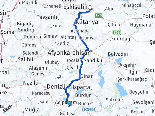 Burdur Karamanlı Eskişehir Arası Kaç Km - Yol Haritası