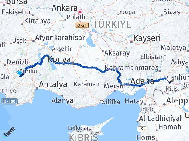 Burdur Karamanlı Gaziantep Arası Kaç Km - Yol Haritası