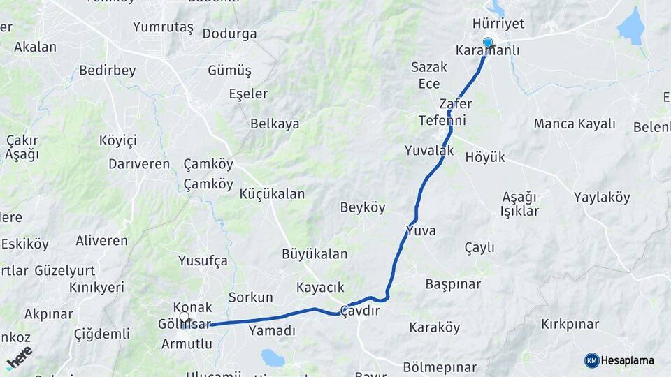 Burdur Karamanlı Gölhisar Arası Kaç Km - Yol Haritası