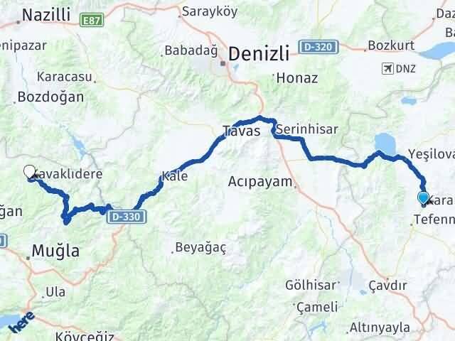 Burdur Karamanlı Kavaklıdere Muğla Arası Kaç Km - Yol Haritası