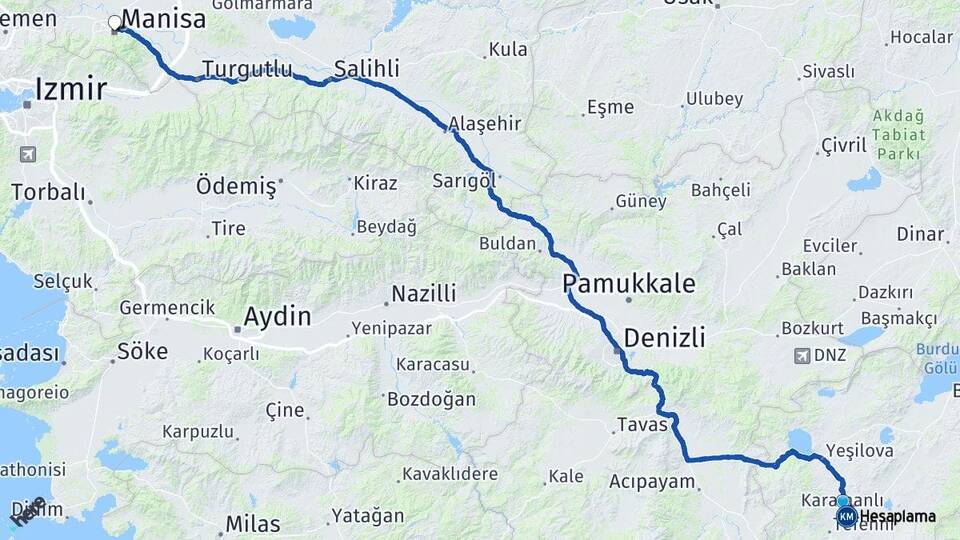 Burdur Karamanlı Manisa Arası Kaç Km - Yol Haritası