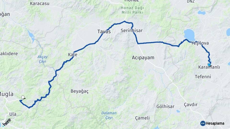 Burdur Karamanlı Muğla Arası Kaç Km - Yol Haritası