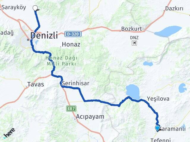 Burdur Karamanlı Pamukkale Denizli Arası Kaç Km - Yol Haritası