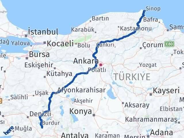 Burdur Karamanlı Sinop Arası Kaç Km - Yol Haritası