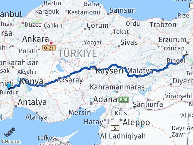 Burdur Karlıova Bingöl Arası Kaç Km - Yol Haritası