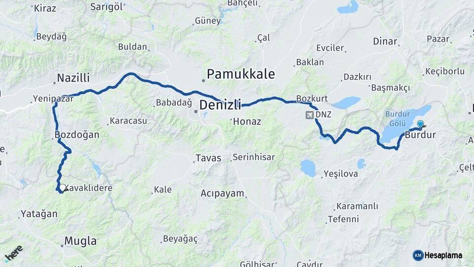 Burdur Kavaklıdere Muğla Arası Kaç Km - Yol Haritası