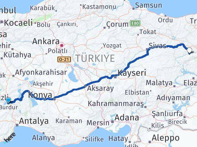 Burdur Kemah Erzincan Arası Kaç Km - Yol Haritası