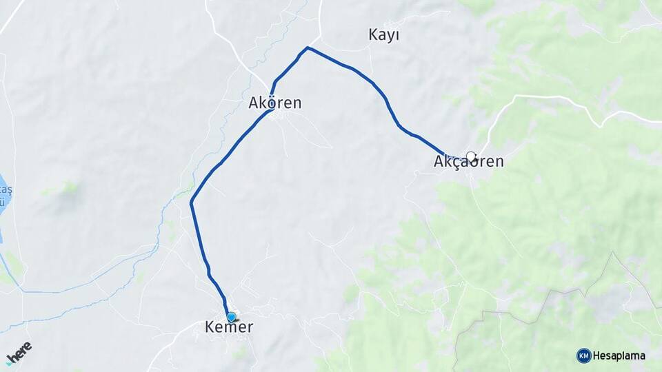 Burdur Kemer Akçaören Kemer Arası Kaç Km - Yol Haritası