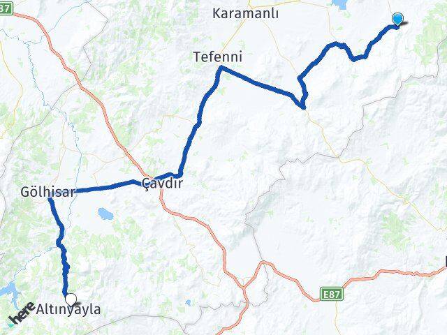 Burdur Kemer Altınyayla Arası Kaç Km - Yol Haritası