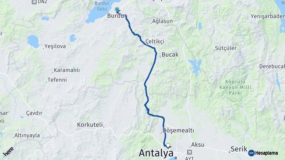 Burdur Kepez Antalya Arası Kaç Km - Yol Haritası