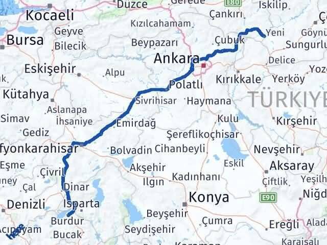 Burdur Kızılırmak Çankırı Arası Kaç Km - Yol Haritası