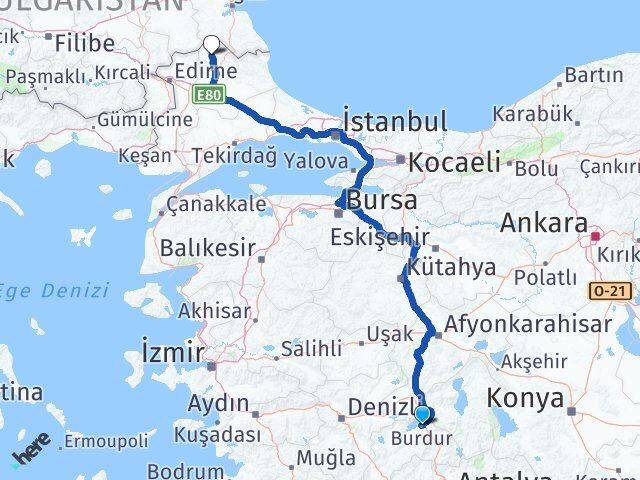 Burdur Kofçaz Kırklareli Arası Kaç Km - Yol Haritası