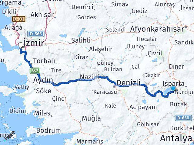 Burdur Konak İzmir Arası Kaç Km - Yol Haritası