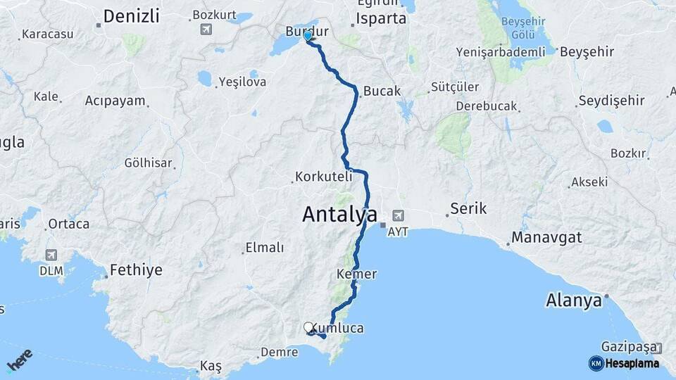 Burdur Kumluca Antalya Arası Kaç Km - Yol Haritası