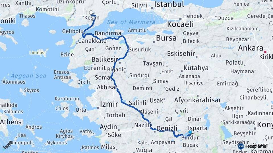 Burdur Malkara Tekirdağ Arası Kaç Km - Yol Haritası