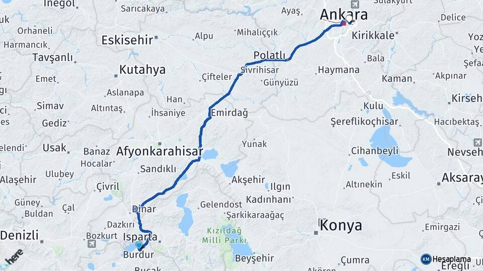 Burdur Mamak Ankara Arası Kaç Km - Yol Haritası