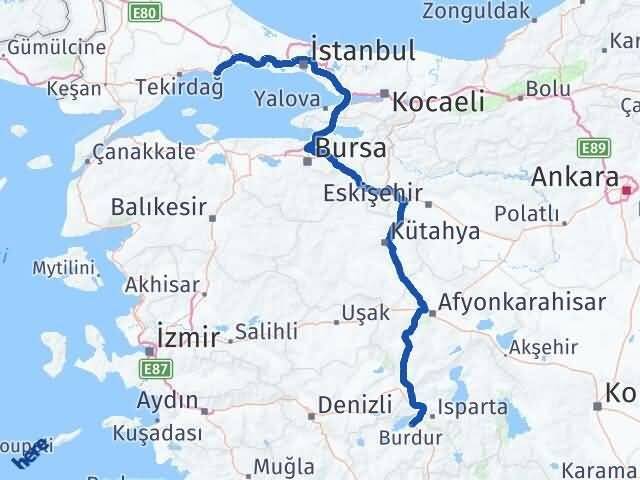Burdur Marmaraereğlisi Tekirdağ Arası Kaç Km - Yol Haritası