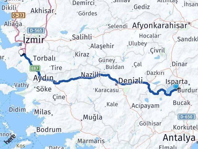 Burdur Menderes İzmir Arası Kaç Km - Yol Haritası