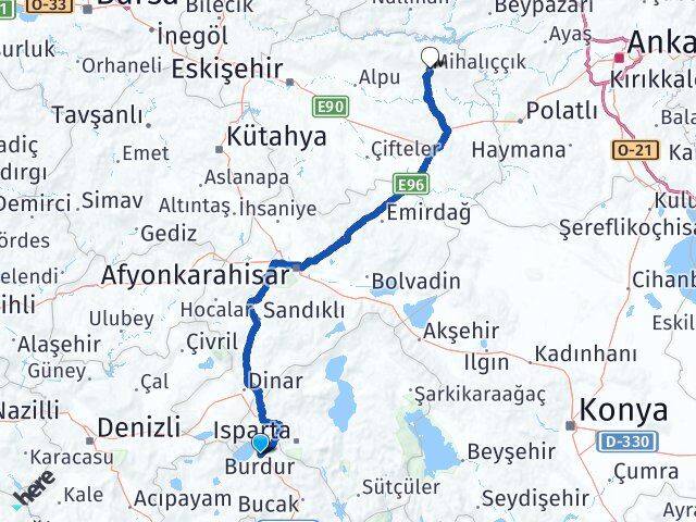 Burdur Mihalıççık Eskişehir Arası Kaç Km - Yol Haritası