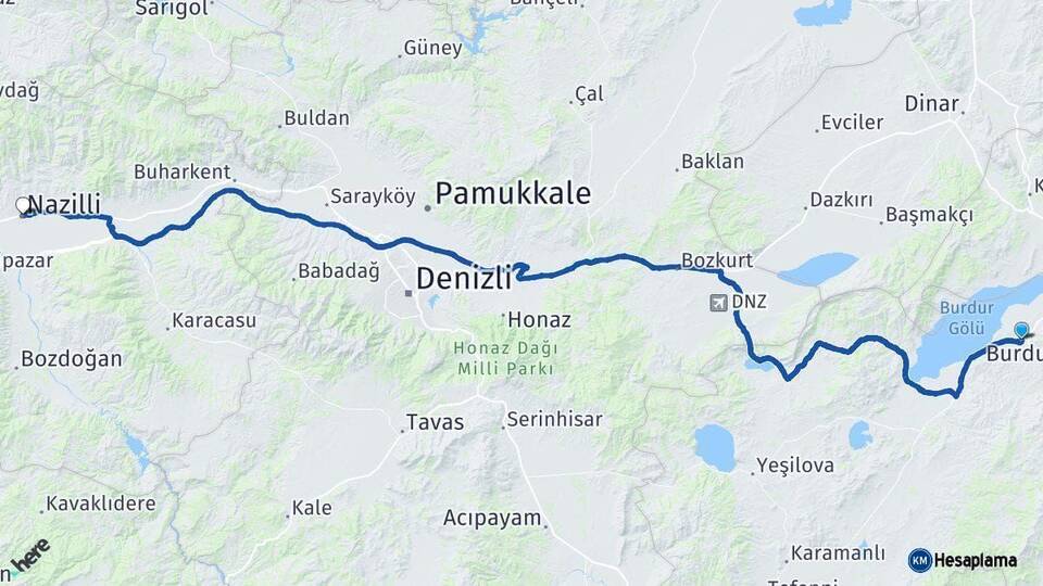 Burdur Nazilli Aydın Arası Kaç Km - Yol Haritası