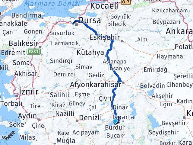 Burdur Nilüfer Bursa Arası Kaç Km - Yol Haritası
