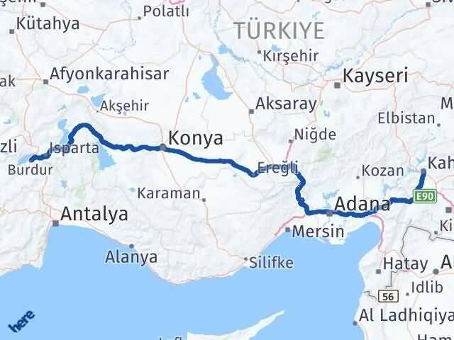 Burdur Onikişubat Kahramanmaraş Arası Kaç Km - Yol Haritası