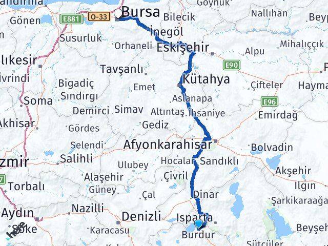 Burdur Osmangazi Bursa Arası Kaç Km - Yol Haritası