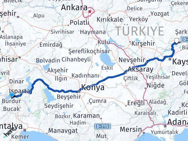 Burdur Özvatan Kayseri Arası Kaç Km - Yol Haritası