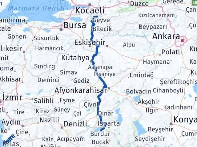 Burdur Pamukova Sakarya Arası Kaç Km - Yol Haritası