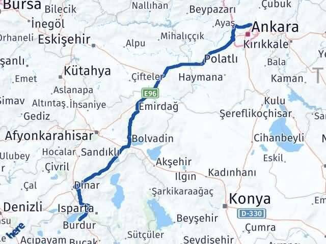 Burdur Pursaklar Ankara Arası Kaç Km - Yol Haritası