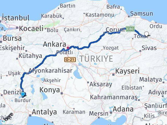 Burdur Reşadiye Tokat Arası Kaç Km - Yol Haritası