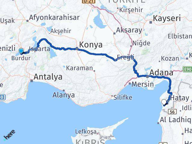 Burdur Samandağ Hatay Arası Kaç Km - Yol Haritası