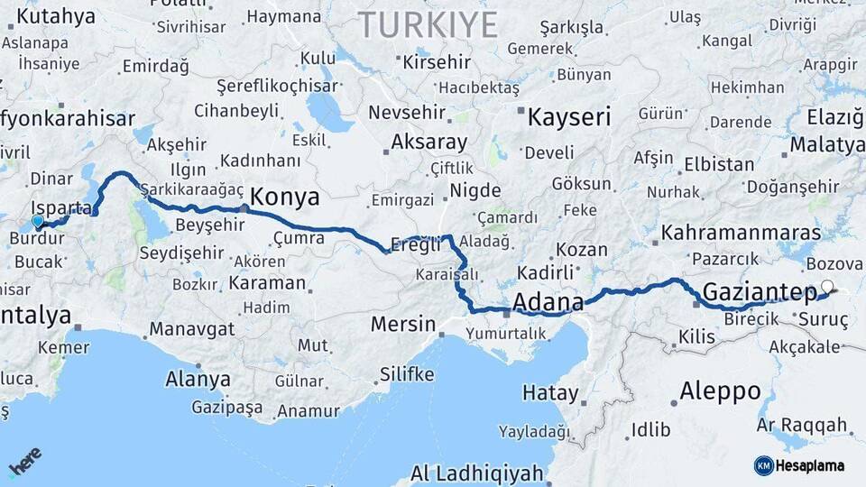 Burdur Şanlıurfa Arası Kaç Km - Yol Haritası