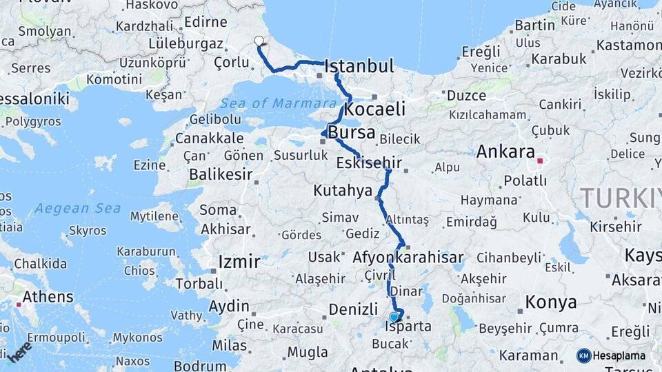 Burdur Saray Tekirdağ Arası Kaç Km - Yol Haritası