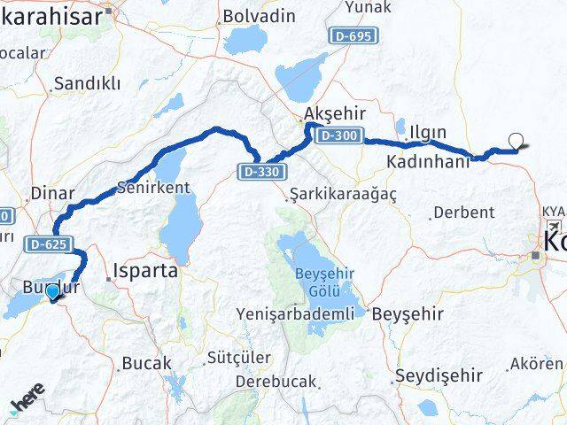 Burdur Sarayönü Konya Arası Kaç Km - Yol Haritası