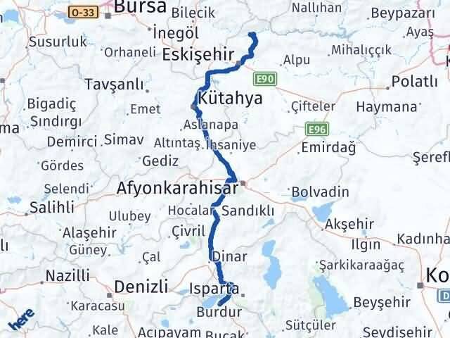 Burdur Sarıcakaya Eskişehir Arası Kaç Km - Yol Haritası