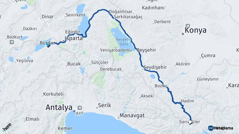 Burdur Sarıveliler Karaman Arası Kaç Km - Yol Haritası
