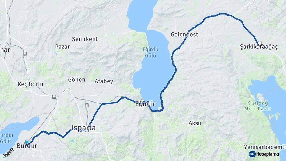 Burdur Şarkikaraağaç Isparta Arası Kaç Km - Yol Haritası