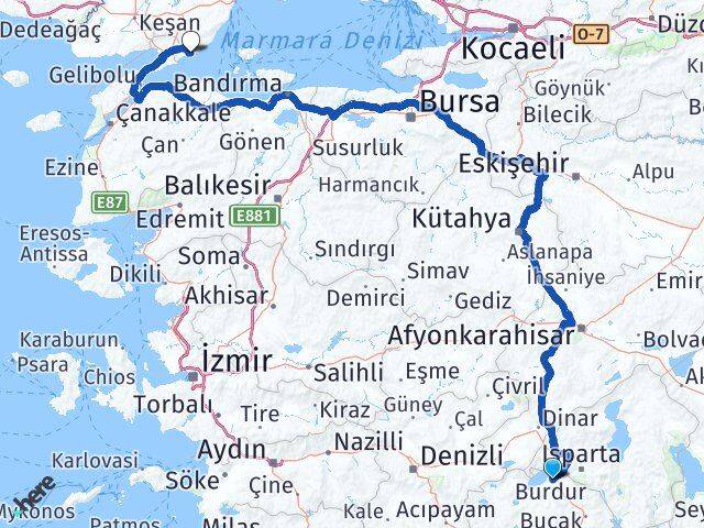 Burdur Şarköy Tekirdağ Arası Kaç Km - Yol Haritası