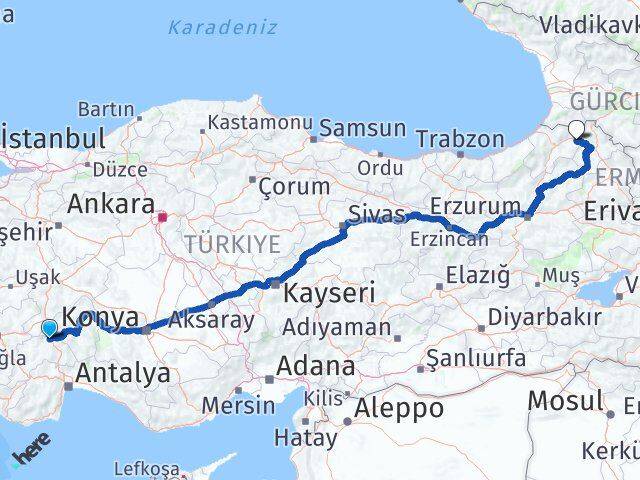 Burdur Şavşat Artvin Arası Kaç Km - Yol Haritası